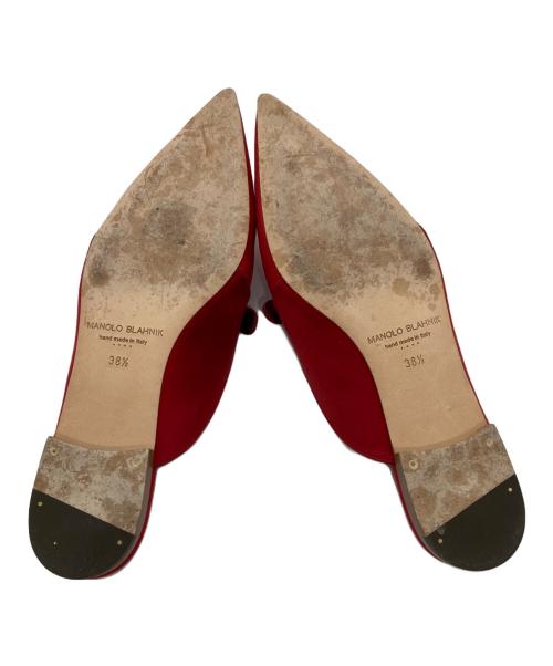 Manolo Blahnik（マノロブラニク）Manolo Blahnik (マノロブラニク) サテンミュール レッド サイズ:38 1/2の古着・服飾アイテム