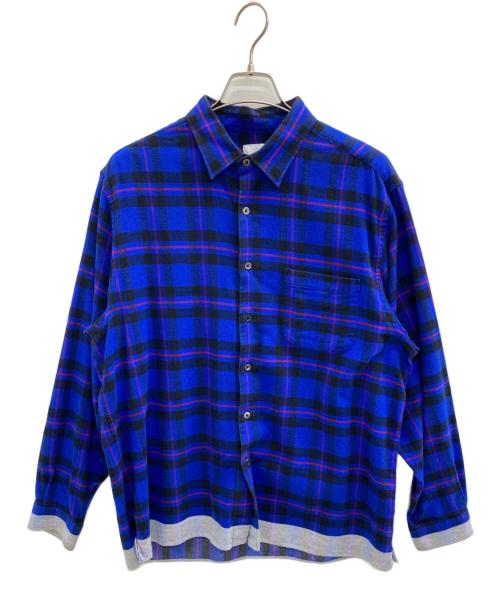 uniform experiment（ユニフォームエクスペリメント）uniform experiment (ユニフォームエクスペリメント) LINE FLANNEL BIG REGULAR COLLAR SHIRT ブルー サイズ:3の古着・服飾アイテム