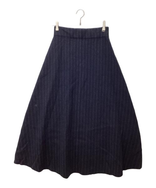 icB（アイシービー）icB (アイシービー) ミルドウール ストライプ柄ニットスカート ネイビー サイズ:Sの古着・服飾アイテム