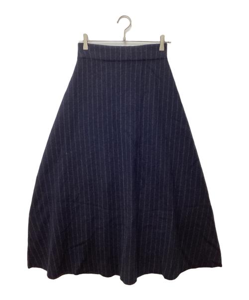 icB（アイシービー）icB (アイシービー) ミルドウール ストライプ柄ニットスカート ネイビー サイズ:Sの古着・服飾アイテム