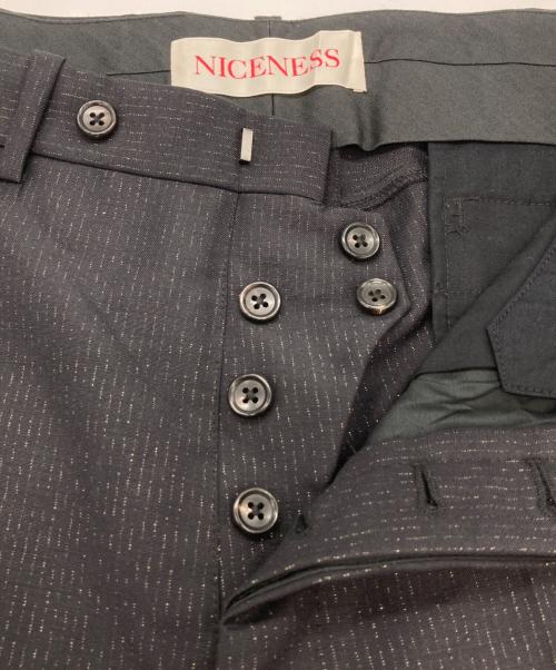NICENESS（ナイスネス）NICENESS (ナイスネス) JACKIE スペイシャルストライプブレザー / NICHOLSONスペイシャルストライプスラックス ブラック サイズ:Lの古着・服飾アイテム