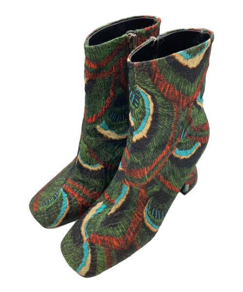 DRIES VAN NOTEN（ドリスヴァンノッテン）DRIES VAN NOTEN (ドリスヴァンノッテン) ジャガードアンクルブーツ グリーン サイズ:36の古着・服飾アイテム