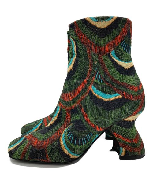 DRIES VAN NOTEN（ドリスヴァンノッテン）DRIES VAN NOTEN (ドリスヴァンノッテン) ジャガードアンクルブーツ グリーン サイズ:36の古着・服飾アイテム