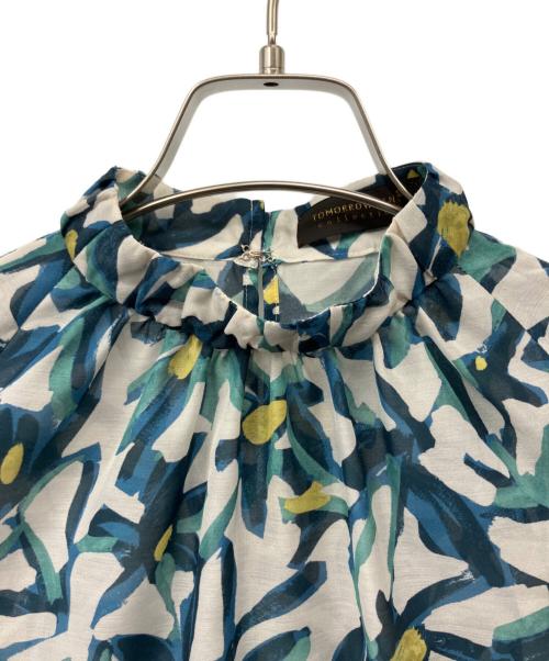 TOMORROW LAND collection（トゥモローランドコレクション）TOMORROW LAND collection (トゥモローランドコレクション) マギーフラワープリント ギャザースタンドカラーブラウス ブルー サイズ:36の古着・服飾アイテム
