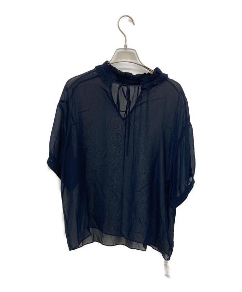 NOLLEY'S（ノーリーズ）NOLLEY'S (ノーリース) 楊柳シルク衿プリーツブラウス ネイビー サイズ:38の古着・服飾アイテム