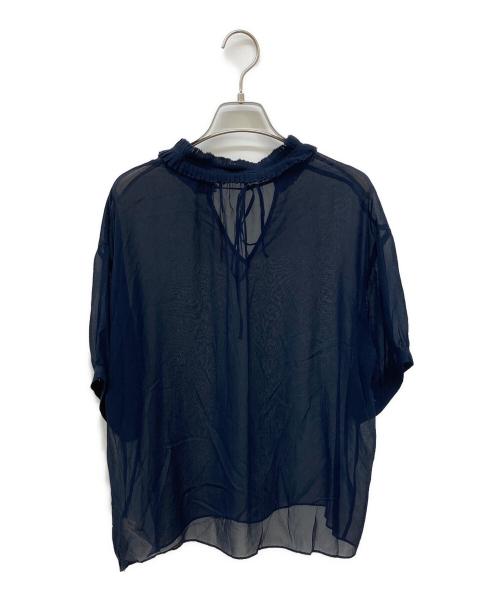 NOLLEY'S（ノーリーズ）NOLLEY'S (ノーリース) 楊柳シルク衿プリーツブラウス ネイビー サイズ:38の古着・服飾アイテム