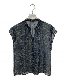 23区（ニジュウサンク）の古着「ボタニカルプリント スキッパー ブラウス」｜オリーブ×ネイビー