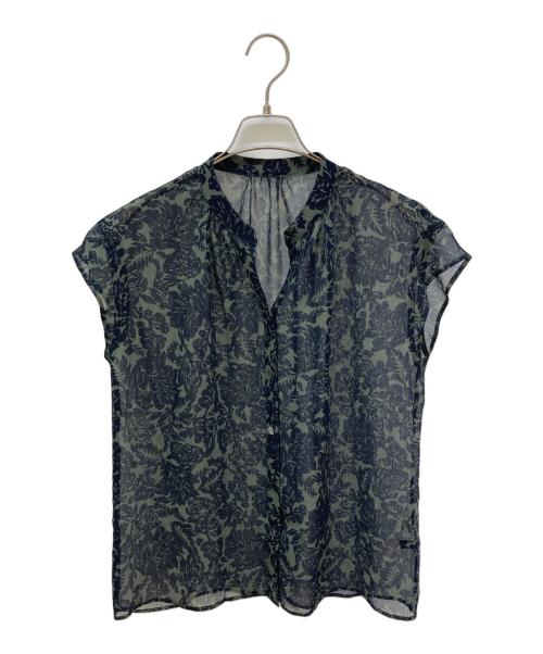 23区（ニジュウサンク）23区 (ニジュウサンク) ボタニカルプリント スキッパー ブラウス オリーブ×ネイビー サイズ:32の古着・服飾アイテム