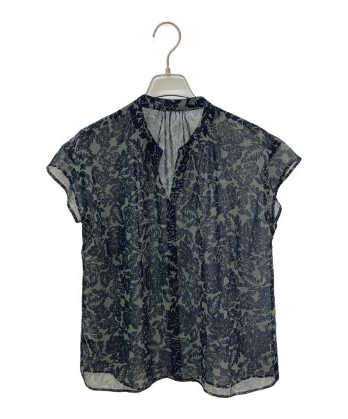 23区（ニジュウサンク）23区 (ニジュウサンク) ボタニカルプリント スキッパー ブラウス オリーブ×ネイビー サイズ:32の古着・服飾アイテム
