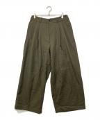 VOAAOVヴォアーブ）の古着「BISHU WOOL ONI SURGE TUCK WIDE PANTS」｜カーキ