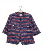 IENA LA BOUCLEイエナ ラ ブークル）の古着「ノーカラーツイードジャケット」｜ネイビー