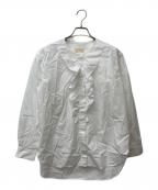 DRAWERドゥロワー）の古着「フロントフリルクルーネックシャツ　6511-299-0916」｜ホワイト