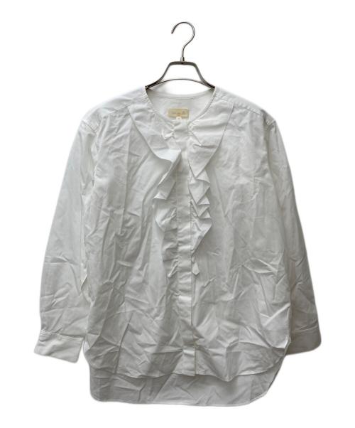 DRAWER（ドゥロワー）DRAWER (ドゥロワー) フロントフリルクルーネックシャツ　6511-299-0916 ホワイト サイズ:38の古着・服飾アイテム