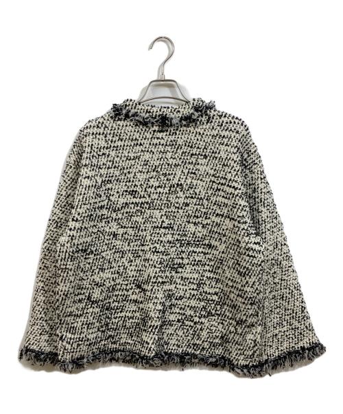 ARPEGE STORY（アルページュストーリー）ARPEGE STORY (アルページュストーリー) パールボタンフリンジニットジャケット ホワイト×ブラック サイズ:2の古着・服飾アイテム