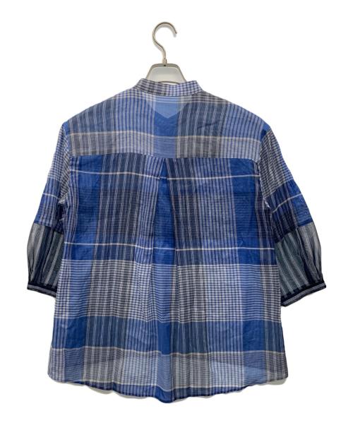 Gabardine K.T（ギャバシンケーティー）Gabardine K.T (ギャバシンケーティー) ラミーコットンチェック パフスリーブシャツ ブルー サイズ:9の古着・服飾アイテム