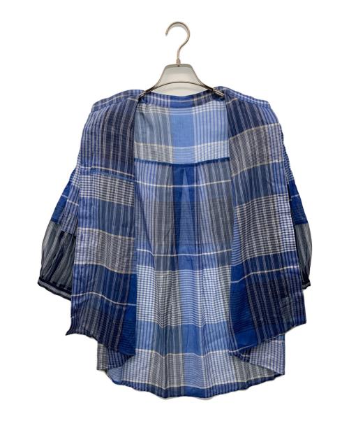 Gabardine K.T（ギャバシンケーティー）Gabardine K.T (ギャバシンケーティー) ラミーコットンチェック パフスリーブシャツ ブルー サイズ:9の古着・服飾アイテム