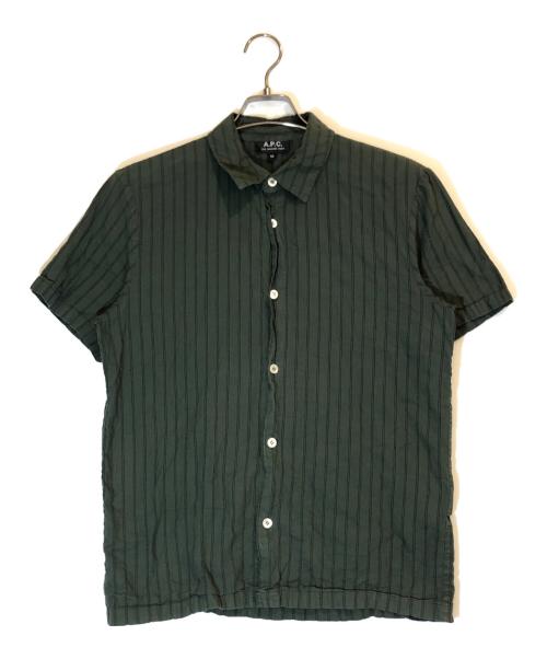 A.P.C.（アーペーセー）A.P.C. (アーペーセー) コットンストライプ半袖シャツ グリーン サイズ:XSの古着・服飾アイテム
