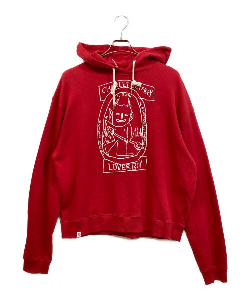 CHARLES JEFFREY LOVERBOY（チャールズ ジェフリー ラバーボーイ）CHARLES JEFFREY LOVERBOY (チャールズ ジェフリー ラバーボーイ) 猫耳プルオーバーパーカー レッド サイズ:XLの古着・服飾アイテム