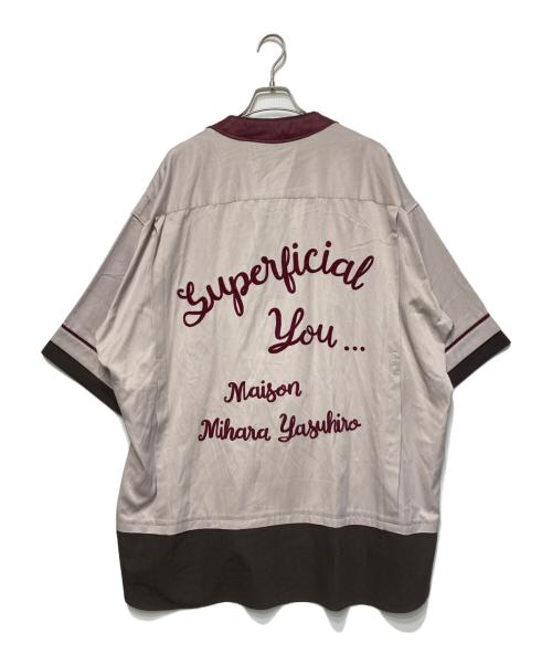 Maison MIHARA YASUHIRO（メゾン ミハラ ヤスヒロ）Maison MIHARA YASUHIRO (メゾン ミハラ ヤスヒロ) Mix layered bowling shirt ベージュ×ブラウン サイズ:46の古着・服飾アイテム