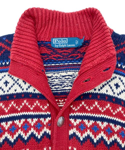 POLO RALPH LAUREN（ポロ・ラルフローレン）POLO RALPH LAUREN (ポロ・ラルフローレン) コンチョボタン ネイティブ柄カーディガン レッド サイズ:XSの古着・服飾アイテム
