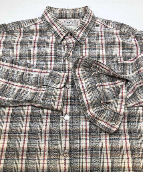 POLO RALPH LAUREN（ポロ・ラルフローレン）POLO RALPH LAUREN (ポロ・ラルフローレン) 80s ダブルポケットチェックシャツ 古着 ベージュ サイズ:XLの古着・服飾アイテム