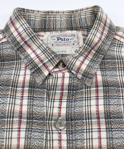 POLO RALPH LAUREN（ポロ・ラルフローレン）POLO RALPH LAUREN (ポロ・ラルフローレン) 80s ダブルポケットチェックシャツ 古着 ベージュ サイズ:XLの古着・服飾アイテム