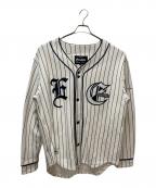 EXAMPLEエグザンプル）の古着「STRIPE SWEAT BASEBALL SH」｜ホワイト×ネイビー