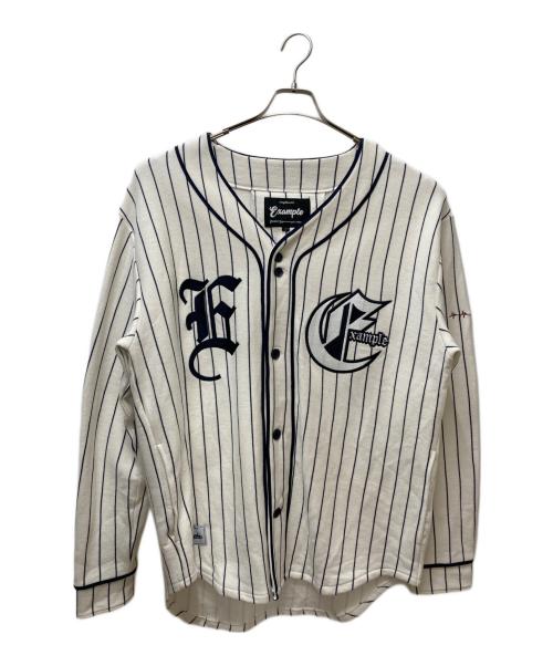 EXAMPLE（エグザンプル）EXAMPLE (エグザンプル) STRIPE SWEAT BASEBALL SH ホワイト×ネイビー サイズ:Lの古着・服飾アイテム