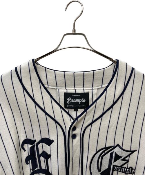 EXAMPLE（エグザンプル）EXAMPLE (エグザンプル) STRIPE SWEAT BASEBALL SH ホワイト×ネイビー サイズ:Lの古着・服飾アイテム