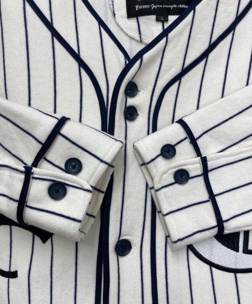 EXAMPLE（エグザンプル）EXAMPLE (エグザンプル) STRIPE SWEAT BASEBALL SH ホワイト×ネイビー サイズ:Lの古着・服飾アイテム