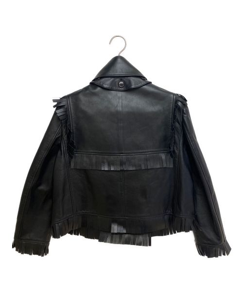 BURBERRY（バーバリー）BURBERRY (バーバリー) Fringe Detail Lambskin Jacket (フリンジジャケットディテールラムスキン) ブラック サイズ:38の古着・服飾アイテム