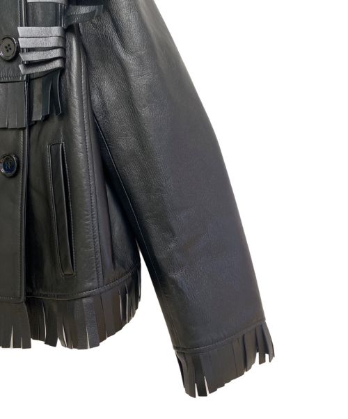 BURBERRY（バーバリー）BURBERRY (バーバリー) Fringe Detail Lambskin Jacket (フリンジジャケットディテールラムスキン) ブラック サイズ:38の古着・服飾アイテム