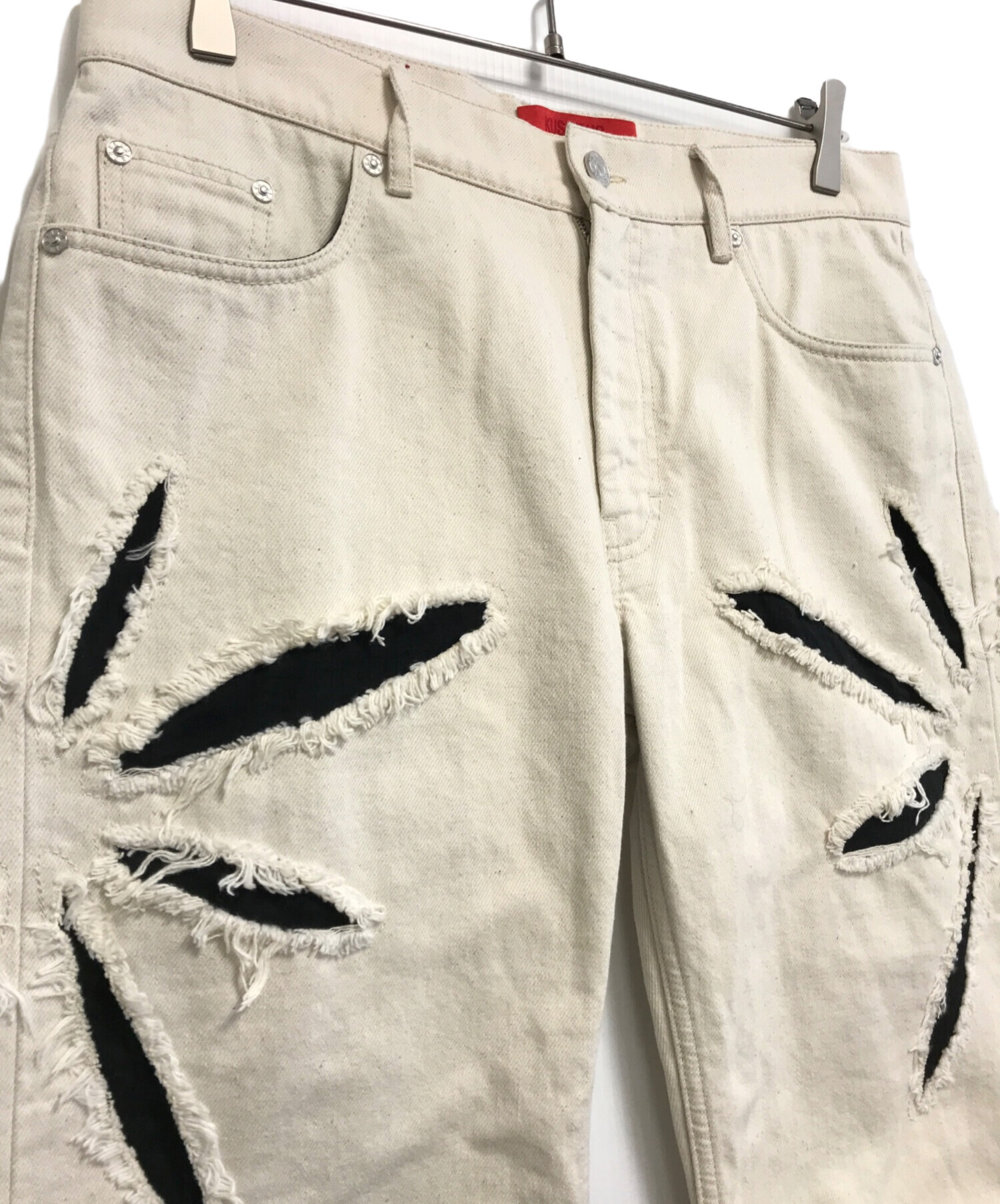 KUSIKOHC (クシコック) Origami Cut-outdenim Pants ホワイト×ブラック