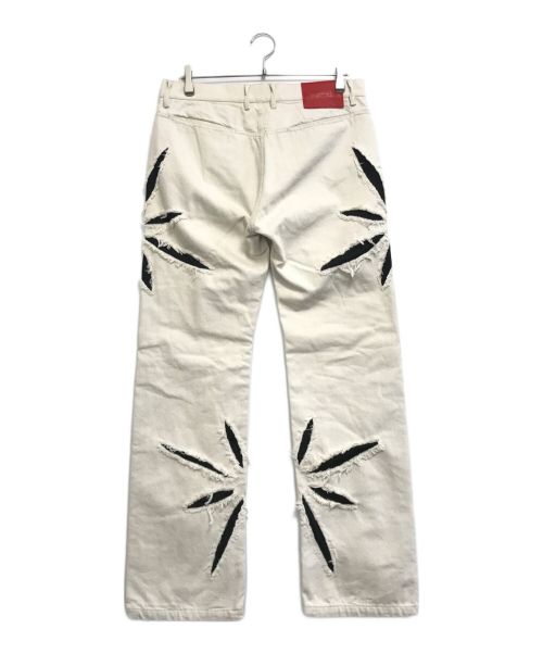 KUSIKOHC（クシコック）KUSIKOHC (クシコック) Origami Cut-outdenim Pants ホワイト×ブラック サイズ:Lの古着・服飾アイテム