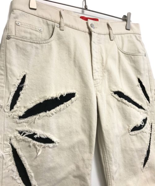 KUSIKOHC（クシコック）KUSIKOHC (クシコック) Origami Cut-outdenim Pants ホワイト×ブラック サイズ:Lの古着・服飾アイテム