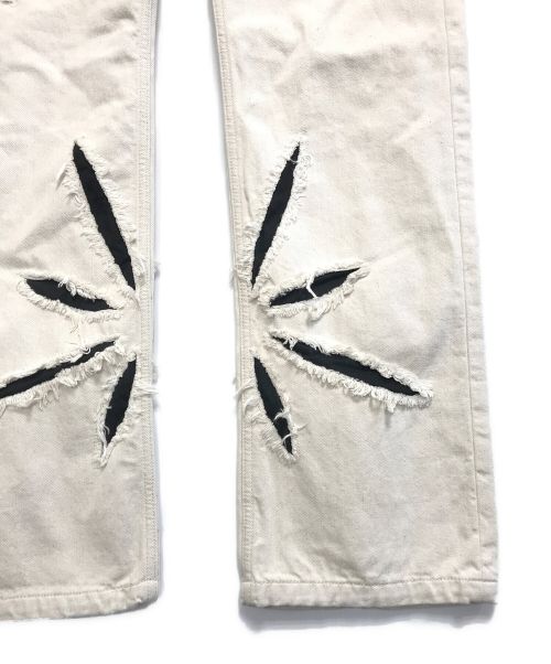 KUSIKOHC（クシコック）KUSIKOHC (クシコック) Origami Cut-outdenim Pants ホワイト×ブラック サイズ:Lの古着・服飾アイテム