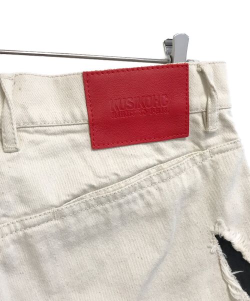 KUSIKOHC（クシコック）KUSIKOHC (クシコック) Origami Cut-outdenim Pants ホワイト×ブラック サイズ:Lの古着・服飾アイテム