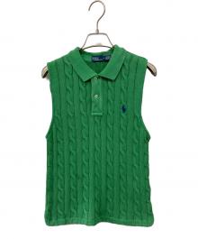 POLO RALPH LAUREN（ポロ・ラルフローレン）の古着「スリーブレス ケーブルニット ポロシャツ」｜グリーン