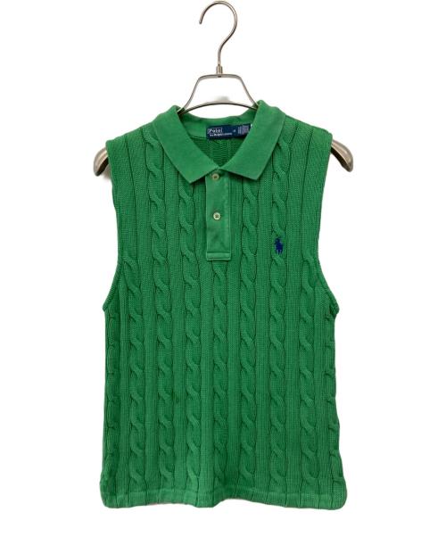 POLO RALPH LAUREN（ポロ・ラルフローレン）POLO RALPH LAUREN (ポロ・ラルフローレン) スリーブレス ケーブルニット ポロシャツ グリーン サイズ:Mの古着・服飾アイテム