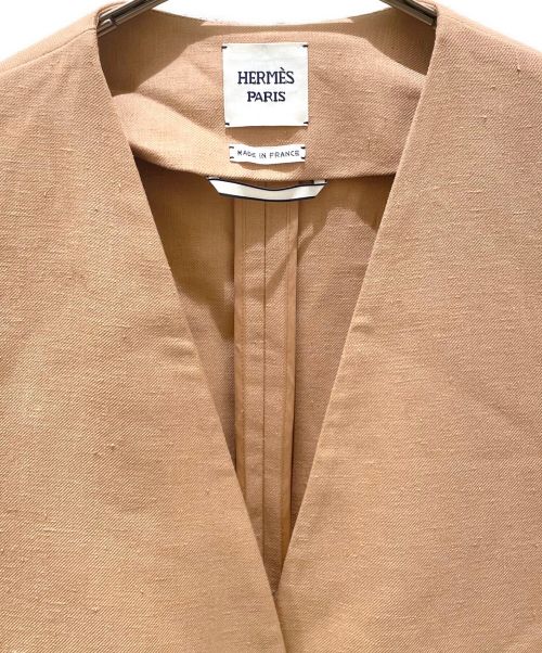 HERMES（エルメス）HERMES (エルメス) リネン シルク ノーカラー コート ベージュ サイズ:38の古着・服飾アイテム