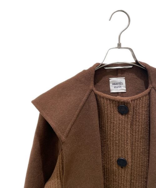 HERMES（エルメス）HERMES (エルメス) ニットディテール カシミヤ フーデッドコート ブラウン サイズ:38の古着・服飾アイテム