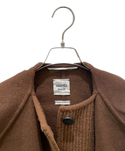 HERMES（エルメス）HERMES (エルメス) ニットディテール カシミヤ フーデッドコート ブラウン サイズ:38の古着・服飾アイテム