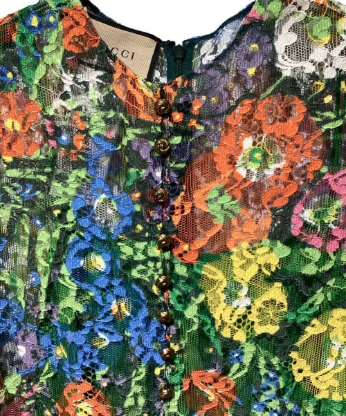 GUCCI（グッチ）GUCCI (グッチ) Ken Scott Printed Lace Dress（ケン・スコット プリント レース ドレス） グリーン サイズ:40の古着・服飾アイテム