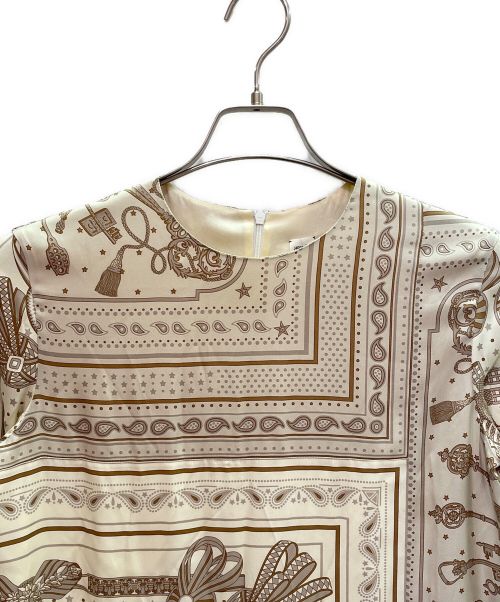 HERMES（エルメス）HERMES (エルメス) Les Rubans du Cheval/シルク プリーツ ドレスワンピース ベージュ サイズ:34の古着・服飾アイテム
