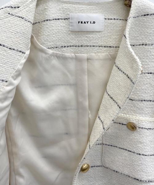 FRAY ID（フレイ アイディー）FRAY ID (フレイ アイディー) GIOLICAツィードクルーネックジャケット ホワイト サイズ:SIZE 1の古着・服飾アイテム