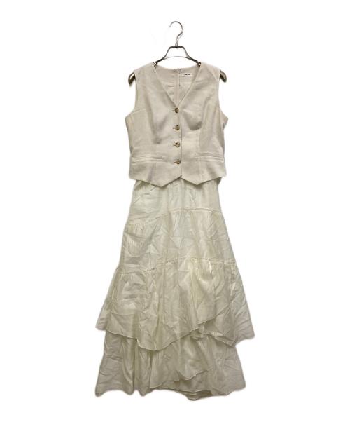 FRAY ID（フレイ アイディー）FRAY ID (フレイ アイディー) ショートノーカラージレベストコンビワンピ アイボリー サイズ:SIZE 1の古着・服飾アイテム