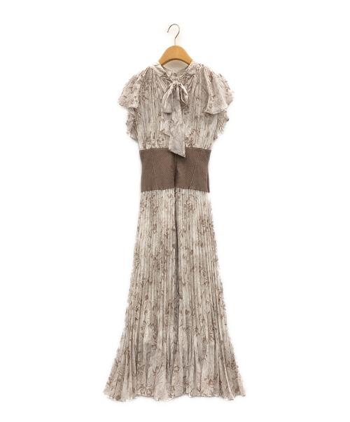 Snidel（スナイデル）Snidel (スナイデル) ウエストリブプリントワンピース ホワイト×ベージュの古着・服飾アイテム