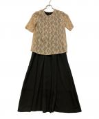 ROSSOロッソ）の古着「ブラウス×ウエストギャザーワンピース」｜ブラック