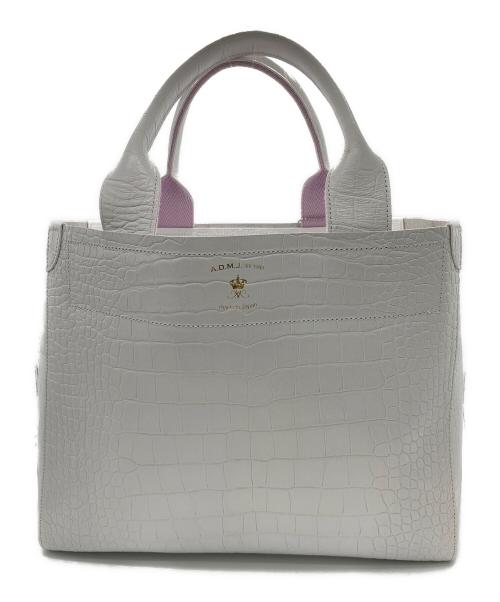 A.D.M.J.（エーディーエムジェイ）A.D.M.J. (エーディーエムジェイ) クロコ型押しトートバッグ ホワイトの古着・服飾アイテム