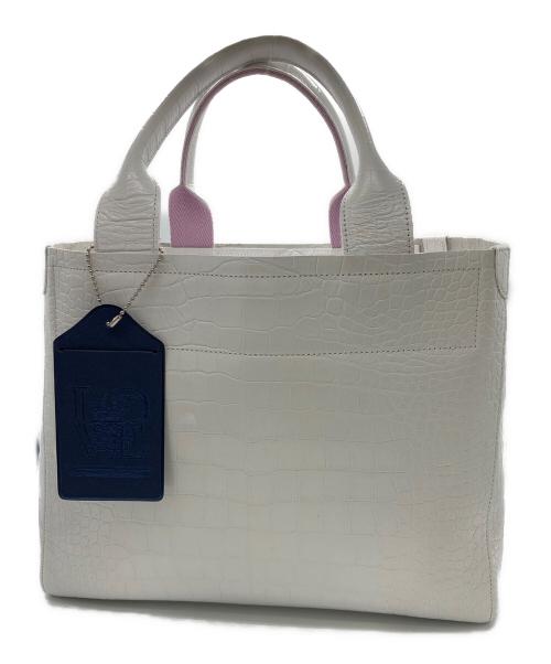 A.D.M.J.（エーディーエムジェイ）A.D.M.J. (エーディーエムジェイ) クロコ型押しトートバッグ ホワイトの古着・服飾アイテム